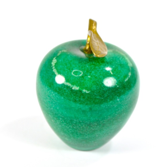 Vintage Midcentury Marble Green Apple Paperweight With Brass Stem - Picture 3 of 8